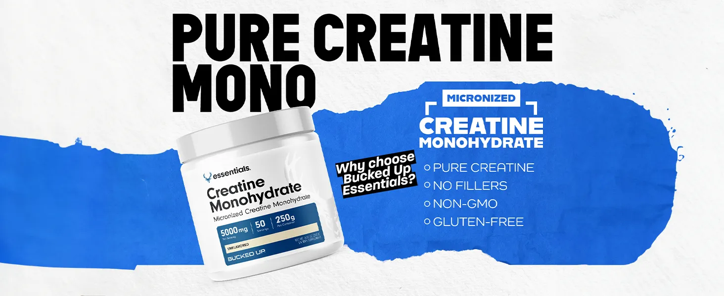 "Pure Creatine Mono, Micronized Creatine Monohydrate, No fillers, Non-GMO, Gluten-free"