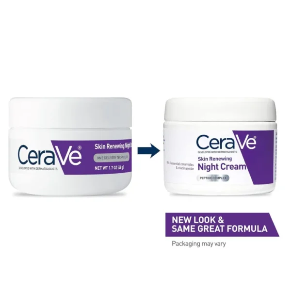 CeraVe Skin Renewing Night Cream | Niacinamide, Peptide Complex, and Hyaluronic Acid Moisturizer for Face | 1.7 Ounce, Packaging - Image 2